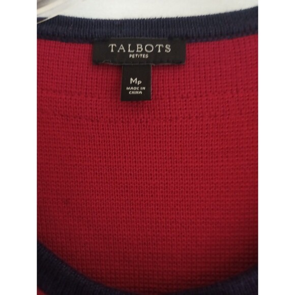 Talbots red knit buttoned cardigan sweater MPetite preppy classic designer look - Picture 2 of 10